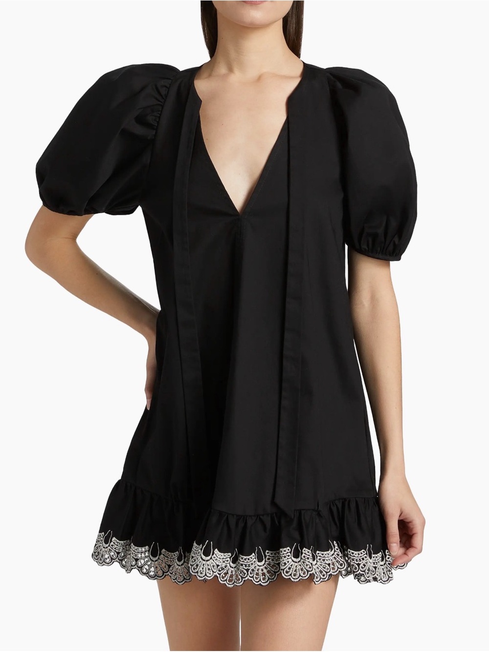 Kika Vargas Kimberly Lace-Trim Stretch-Cotton Minidress, Size 4